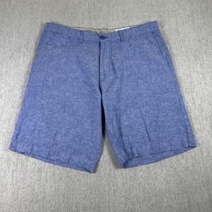 Bruno Shorts Mens 38 Blue Washable Linen Classic Fit Chino Flat Front Pockets